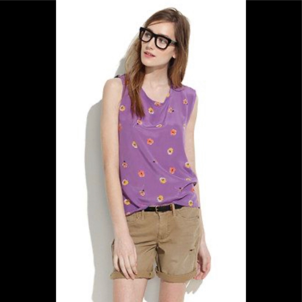 Madewell Purple Silk Floral Blouse
